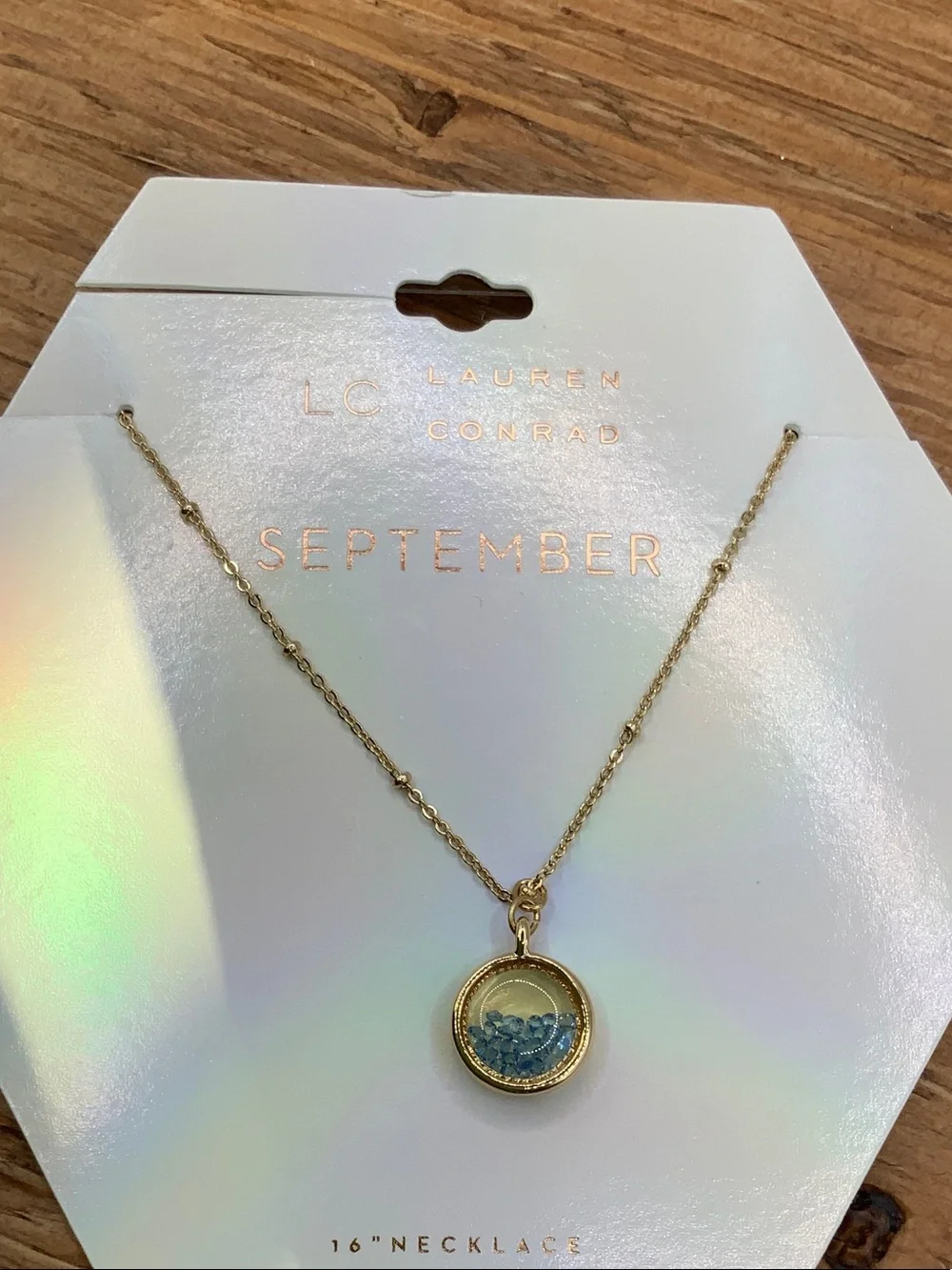 LC Lauren Conrad "September" Filled Blue Crystals Pendant Gold Chain Necklace - Picture 3 of 3